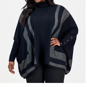 JM Collection Black and Silver Poncho Sweater